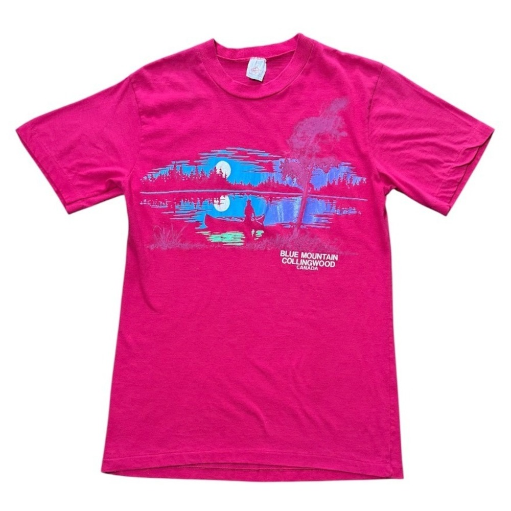Vintage 80s Blue Mountain Collingwood Canada Nature Souvenir Graphic Art T-shirt